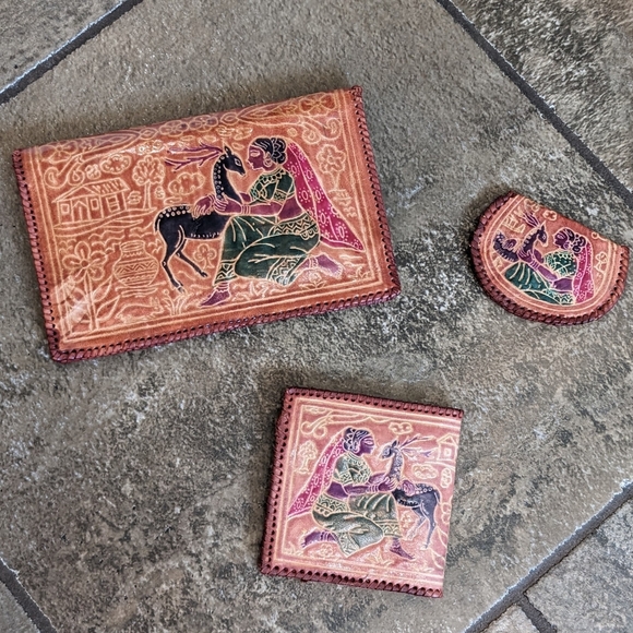 Leather Wallet Set Hand Made in India - Picture 2 of 9